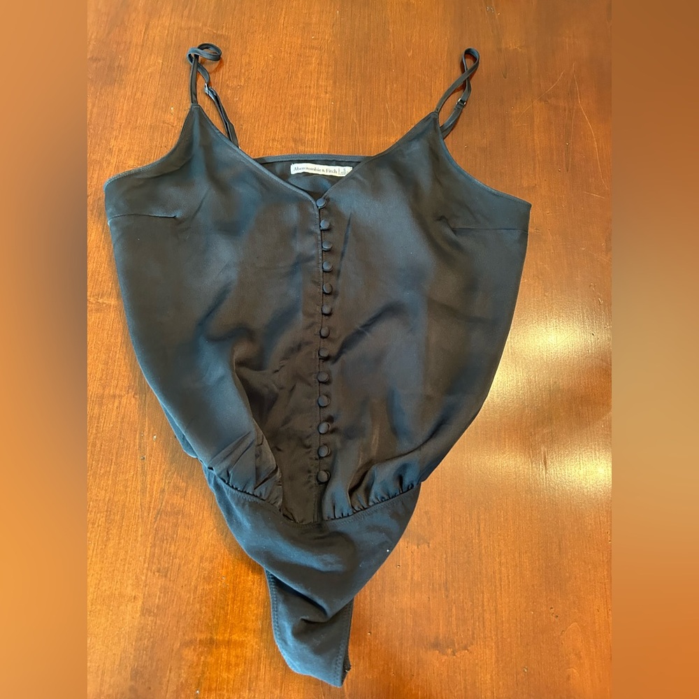 Abercrombie & Fitch Black Button-Front Satin Bodysuit